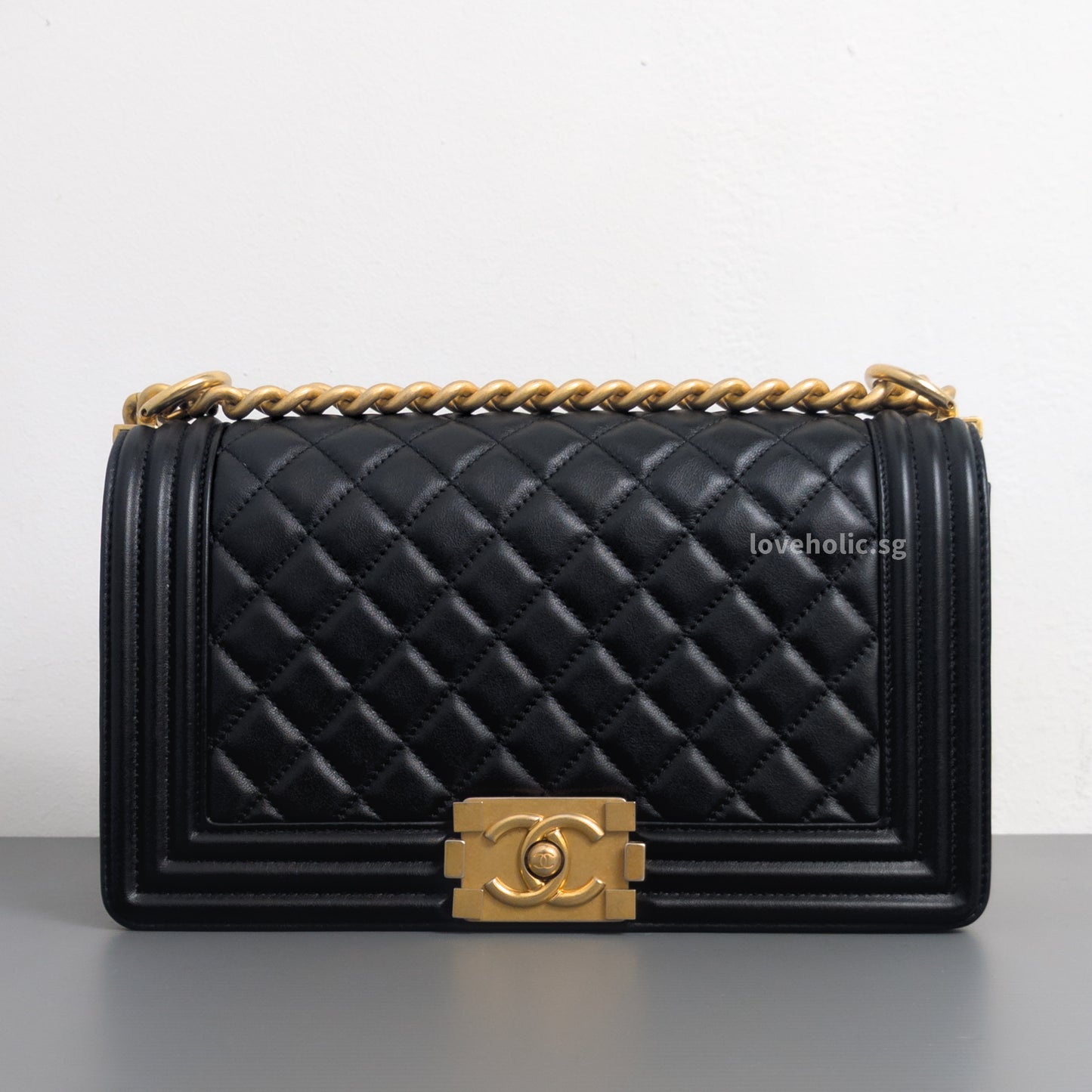 Boy Old Medium | Black Lambskin Brushed Gold Hardware