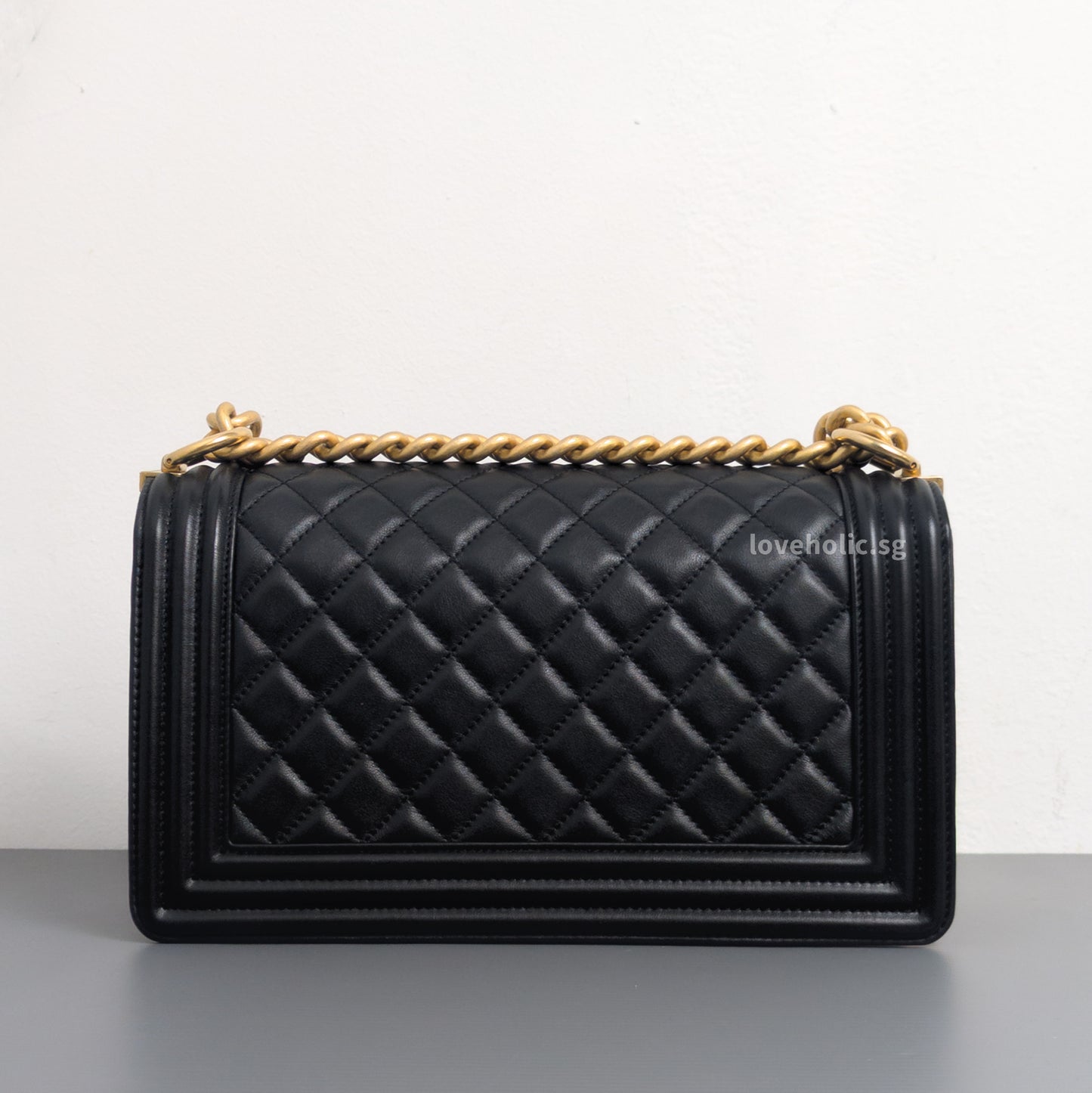 Boy Old Medium | Black Lambskin Brushed Gold Hardware