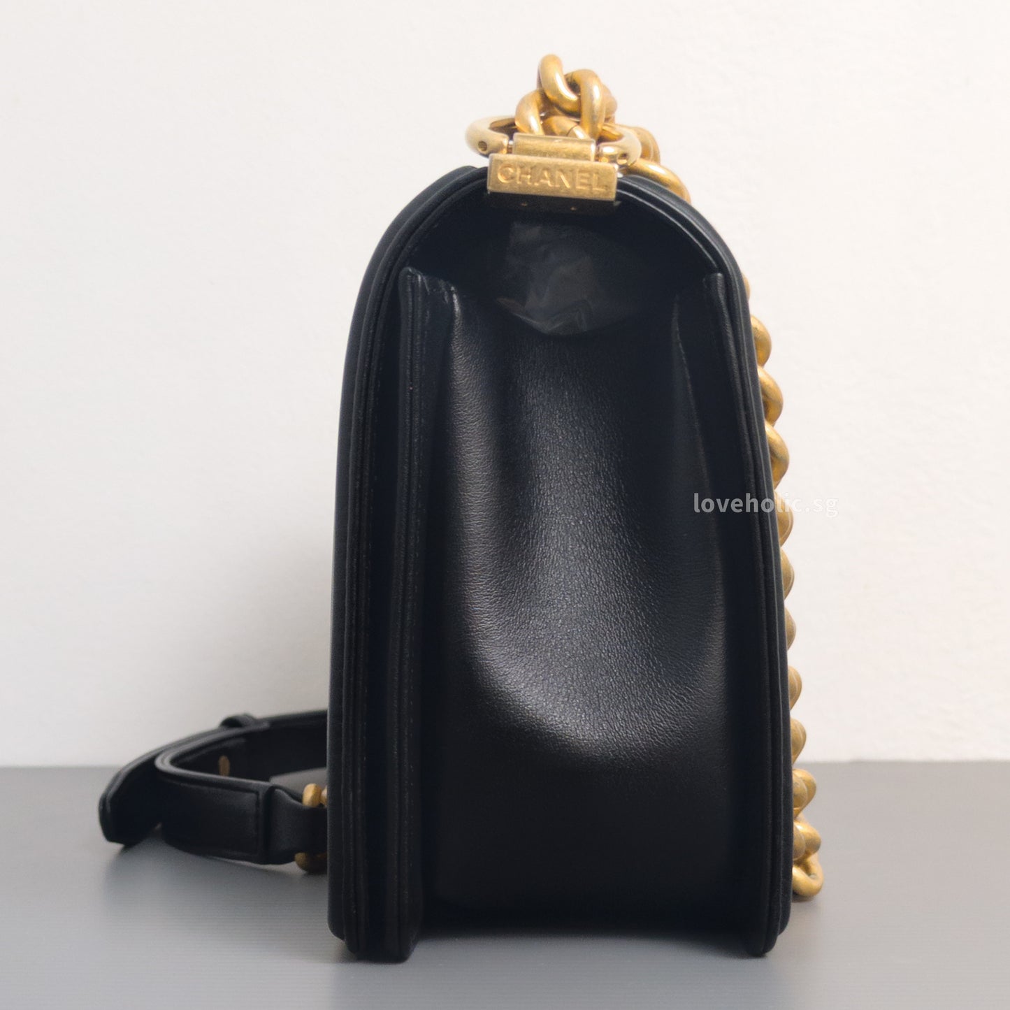 Boy Old Medium | Black Lambskin Brushed Gold Hardware