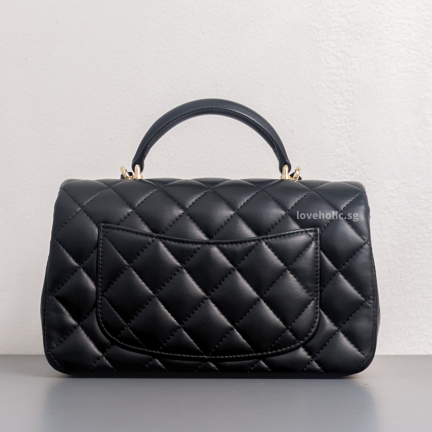 Mini Rectangle with Top Handle Black Lambskin Light Gold Hardware