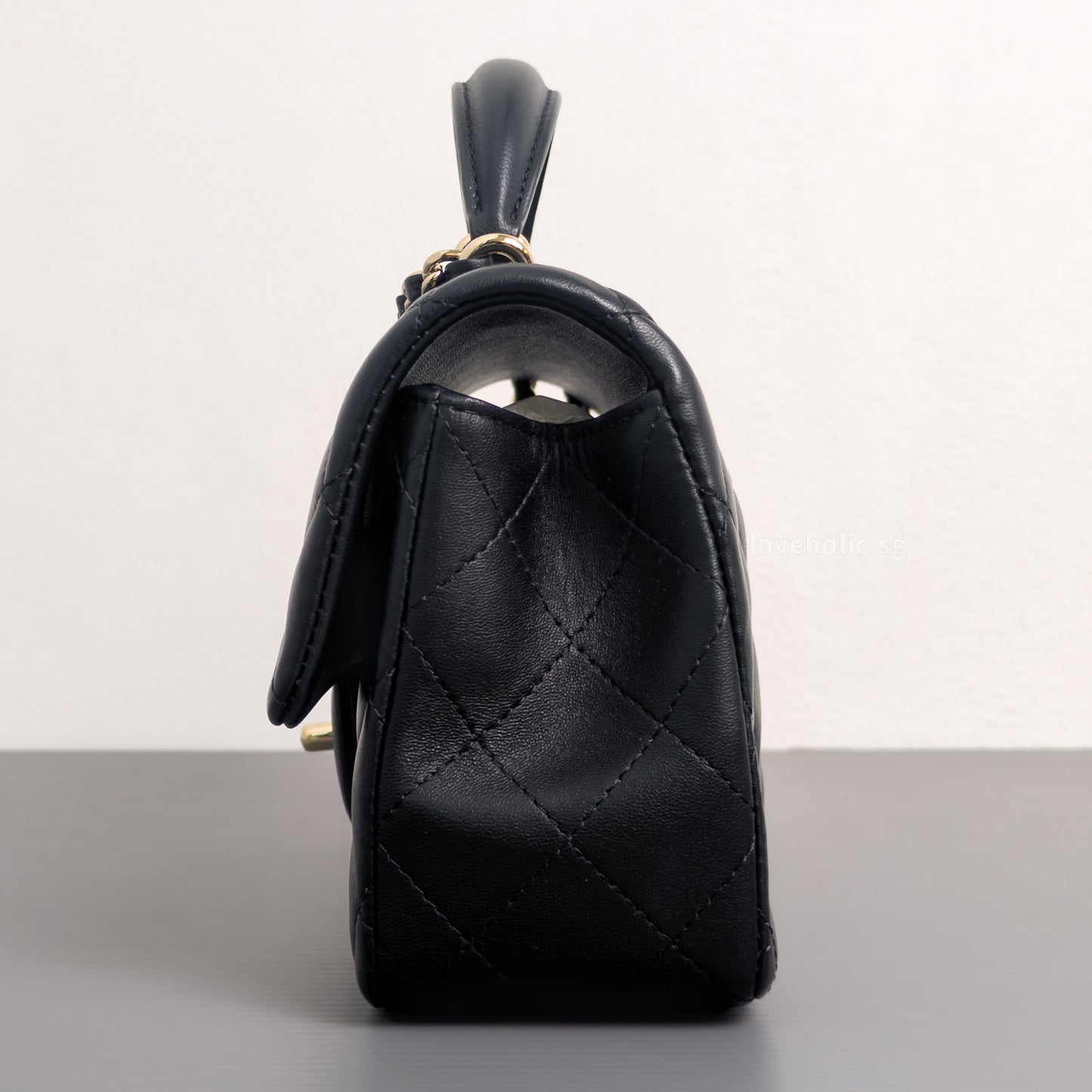 Mini Rectangle with Top Handle Black Lambskin Light Gold Hardware