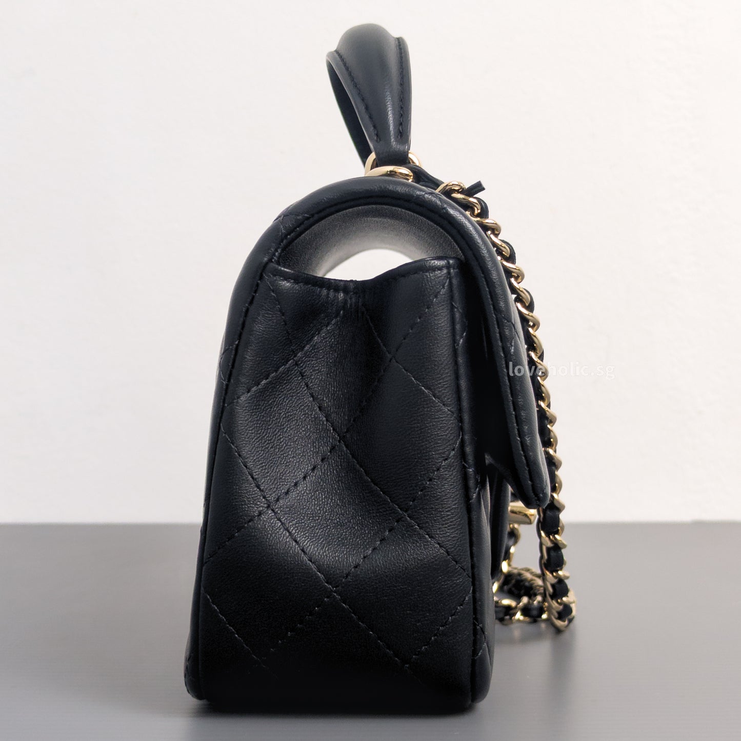 Mini Rectangle with Top Handle Black Lambskin Light Gold Hardware