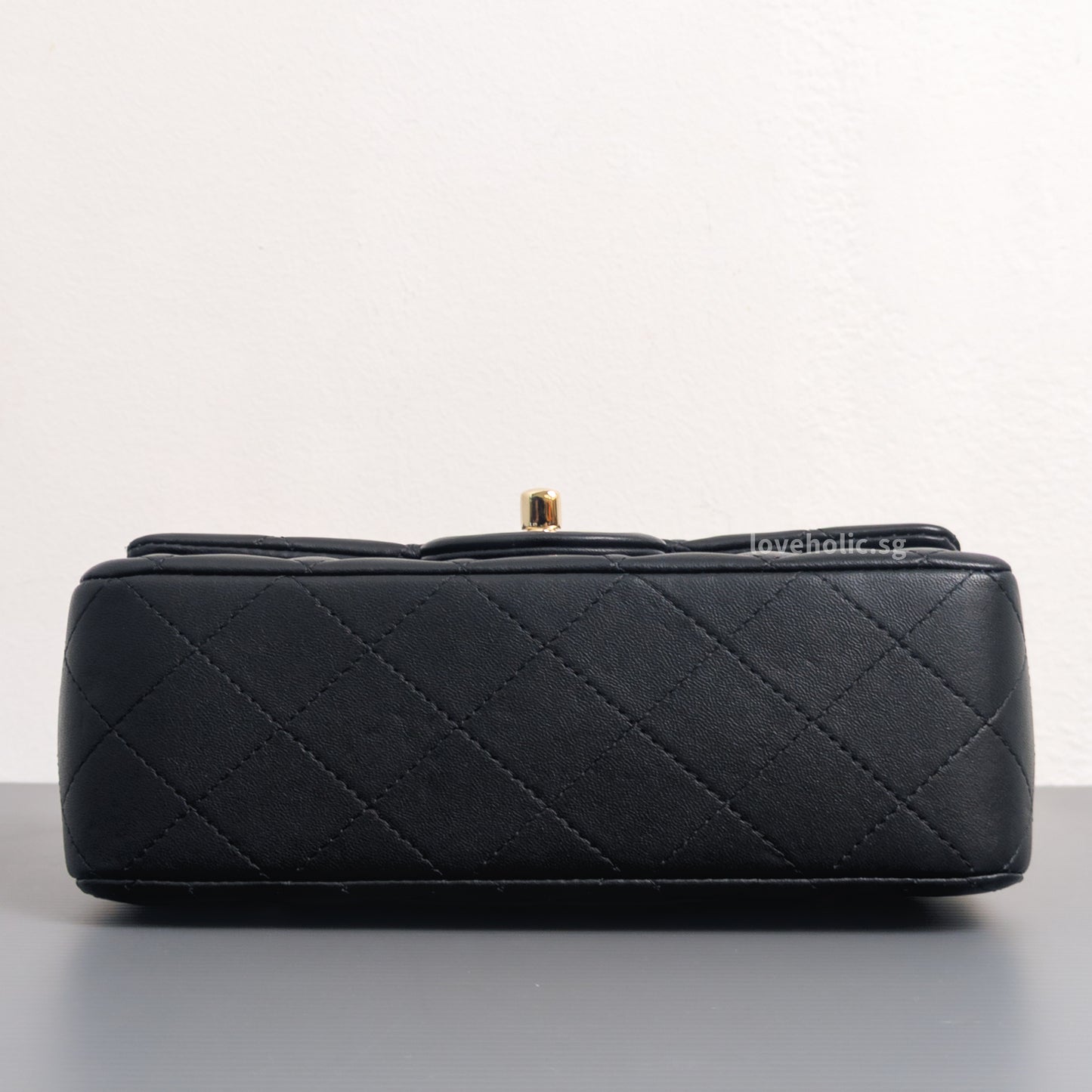 Mini Rectangle with Top Handle Black Lambskin Light Gold Hardware