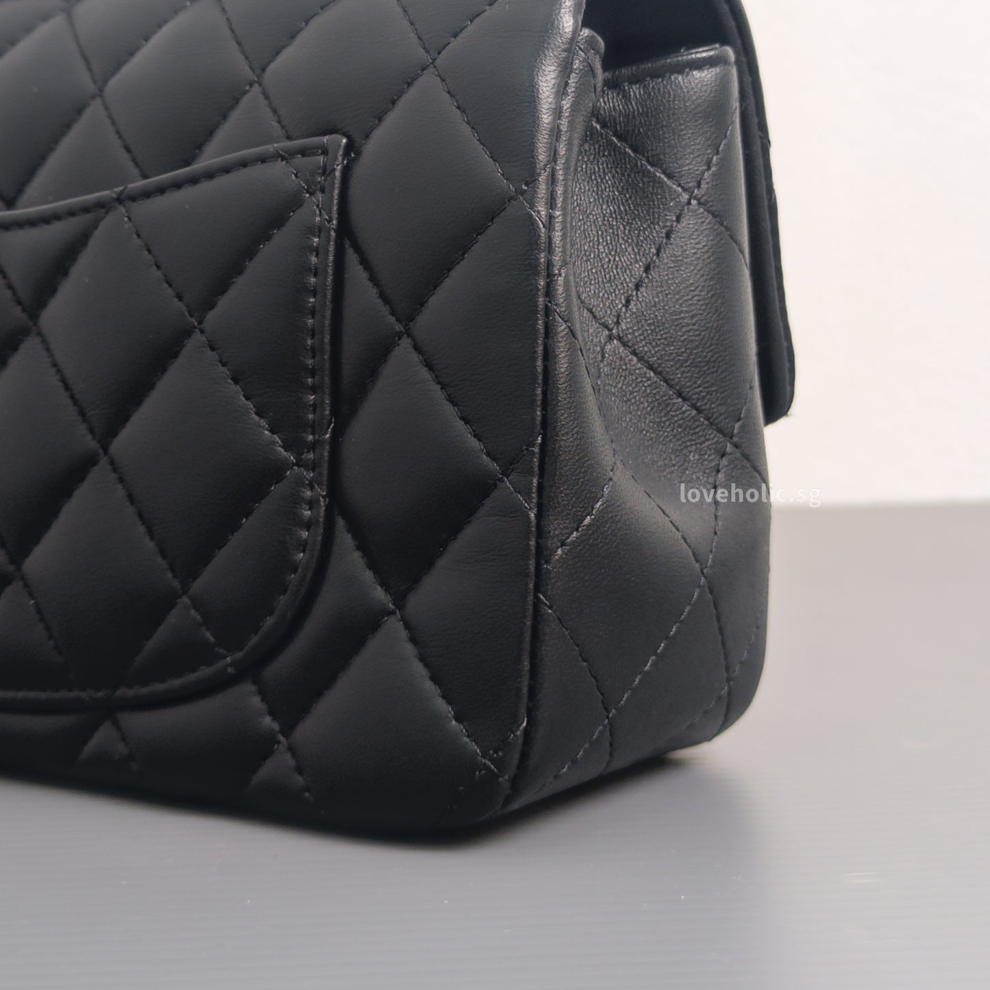 Mini Rectangle with Top Handle Black Lambskin Light Gold Hardware
