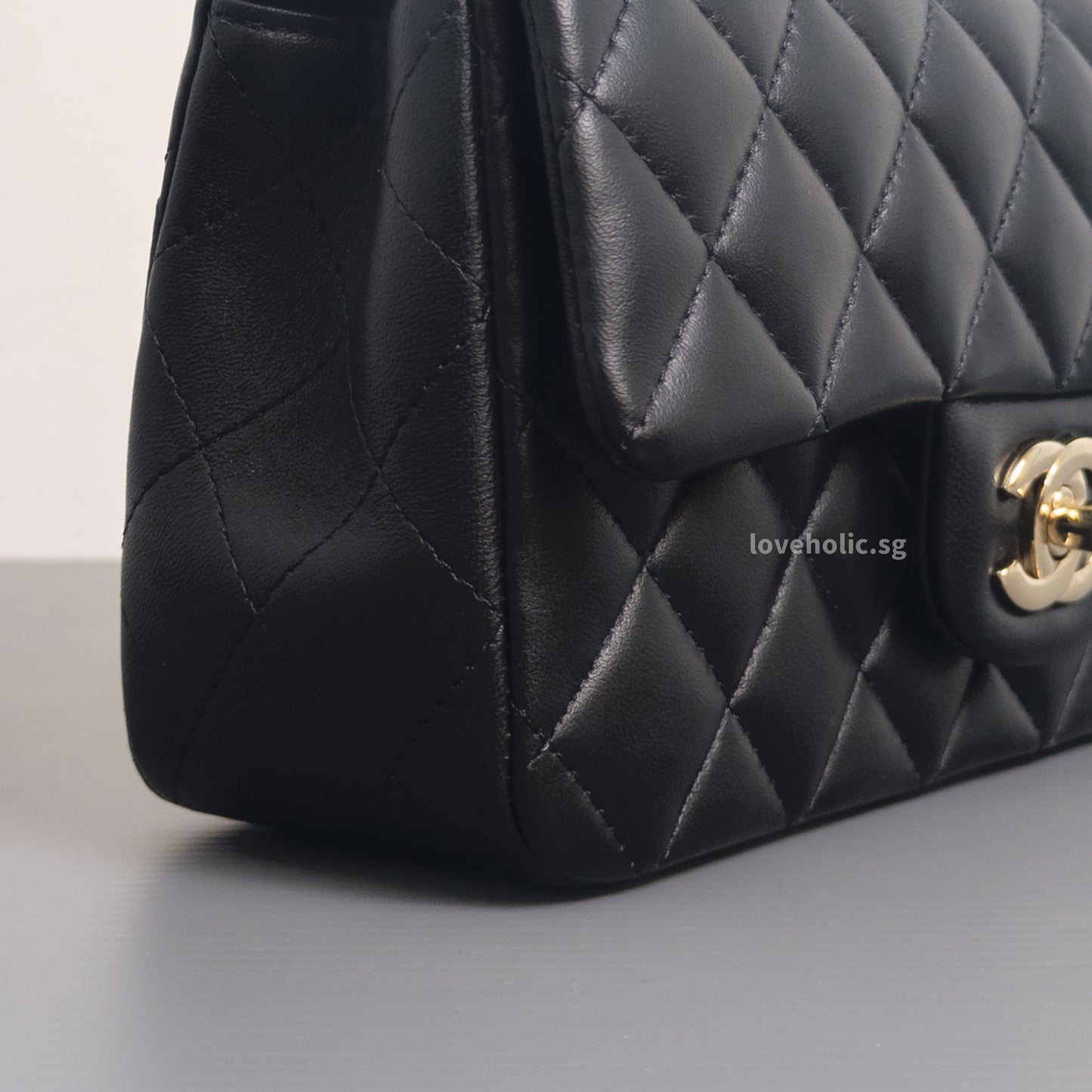 Mini Rectangle with Top Handle Black Lambskin Light Gold Hardware