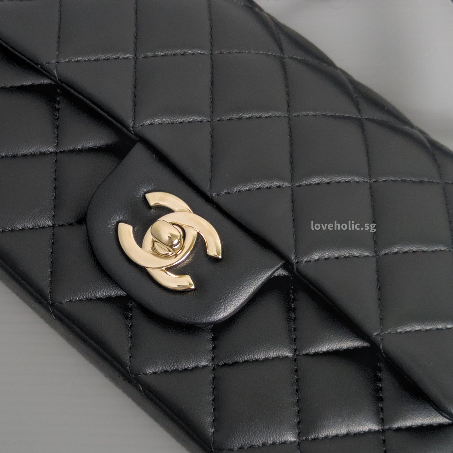 Mini Rectangle with Top Handle Black Lambskin Light Gold Hardware