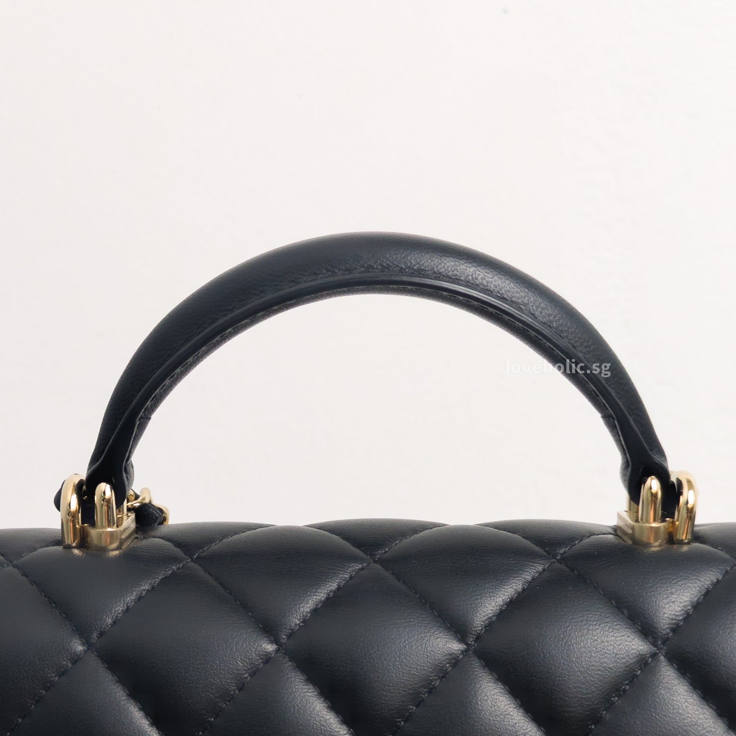 Mini Rectangle with Top Handle Black Lambskin Light Gold Hardware