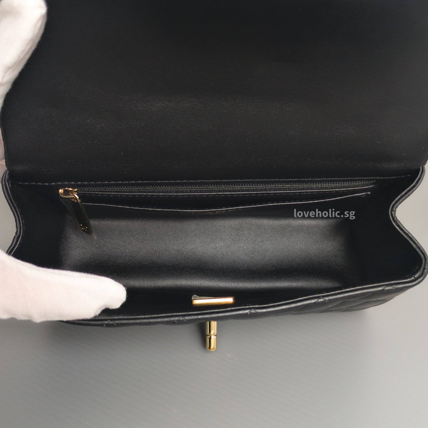 Mini Rectangle with Top Handle Black Lambskin Light Gold Hardware