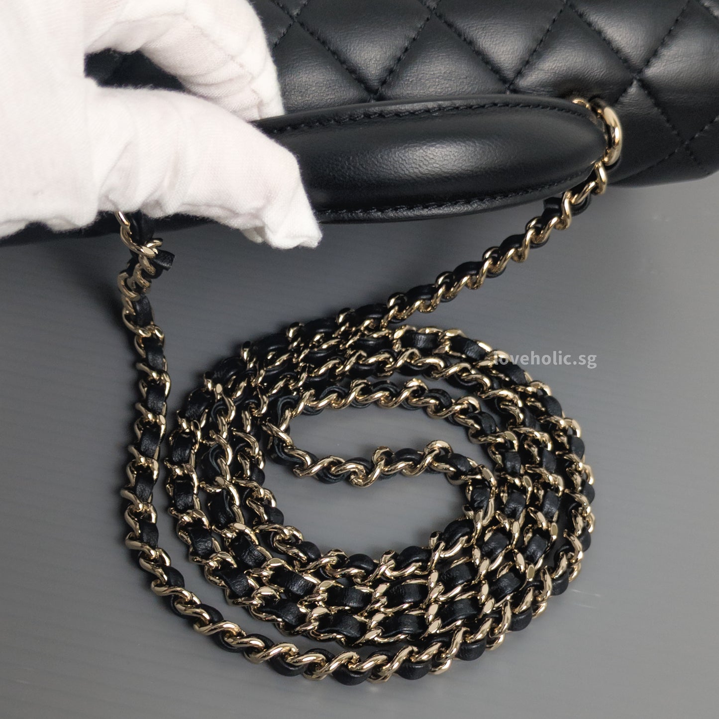 Mini Rectangle with Top Handle Black Lambskin Light Gold Hardware