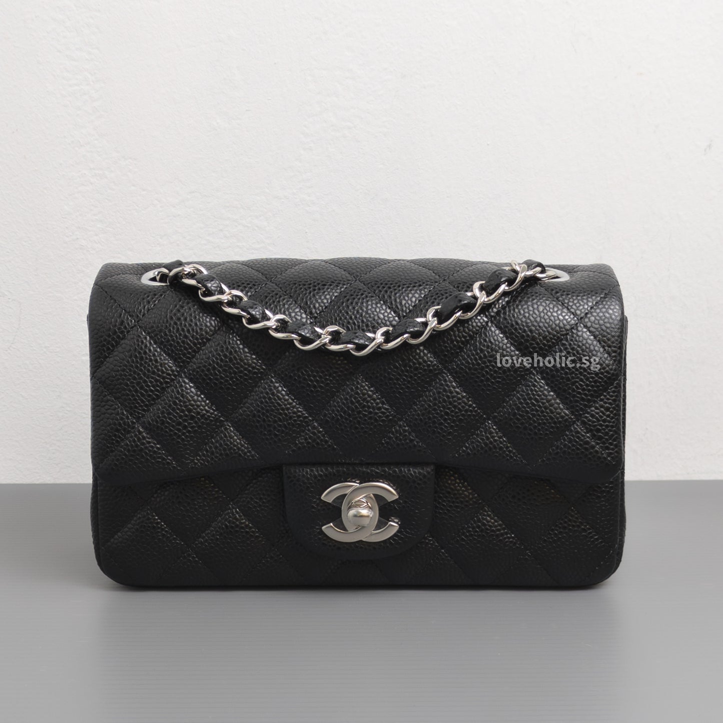 Chanel Mini Rectangle 18S Black Caviar Silver Hardware-front1