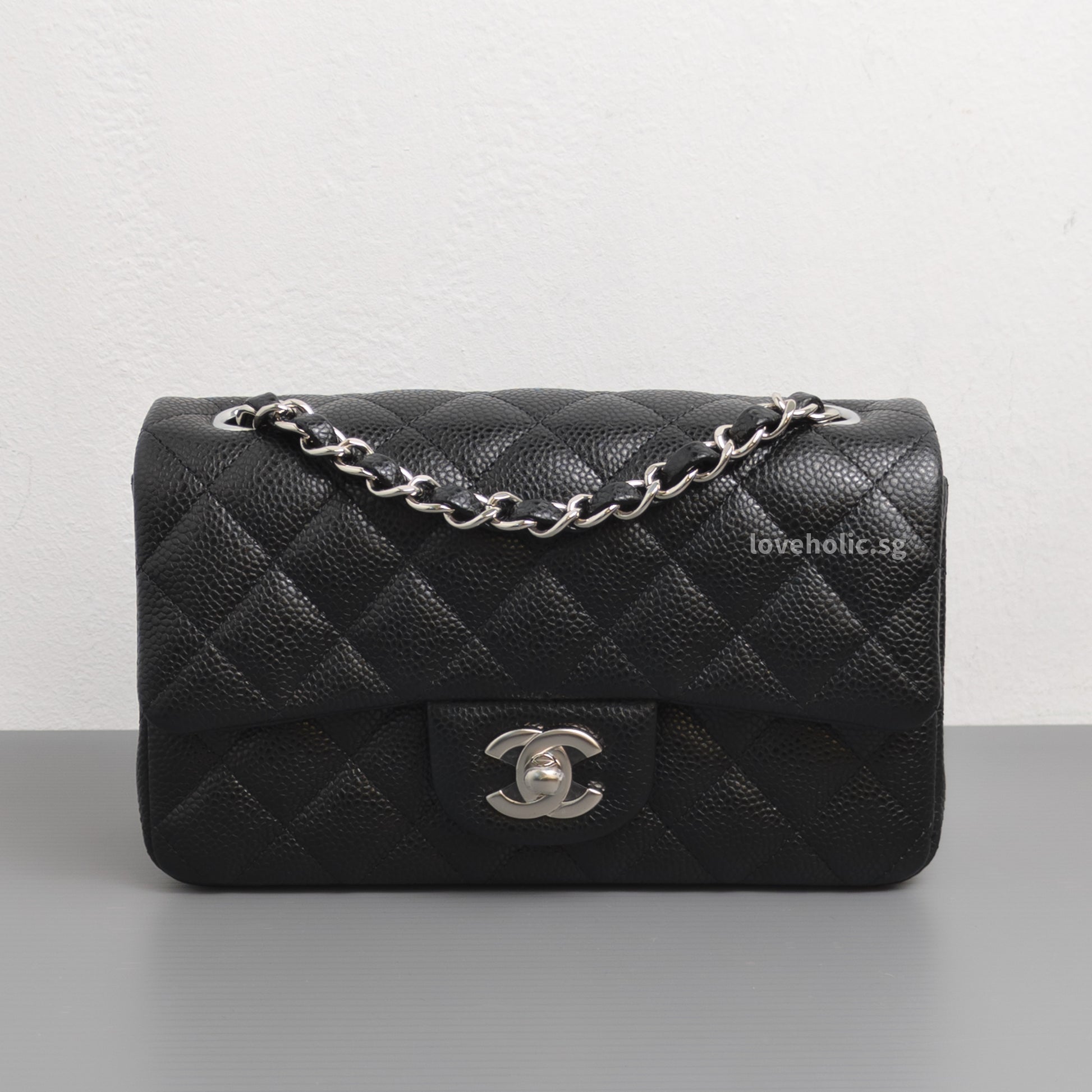 Chanel Mini Rectangle 18S Black Caviar Silver Hardware-front1