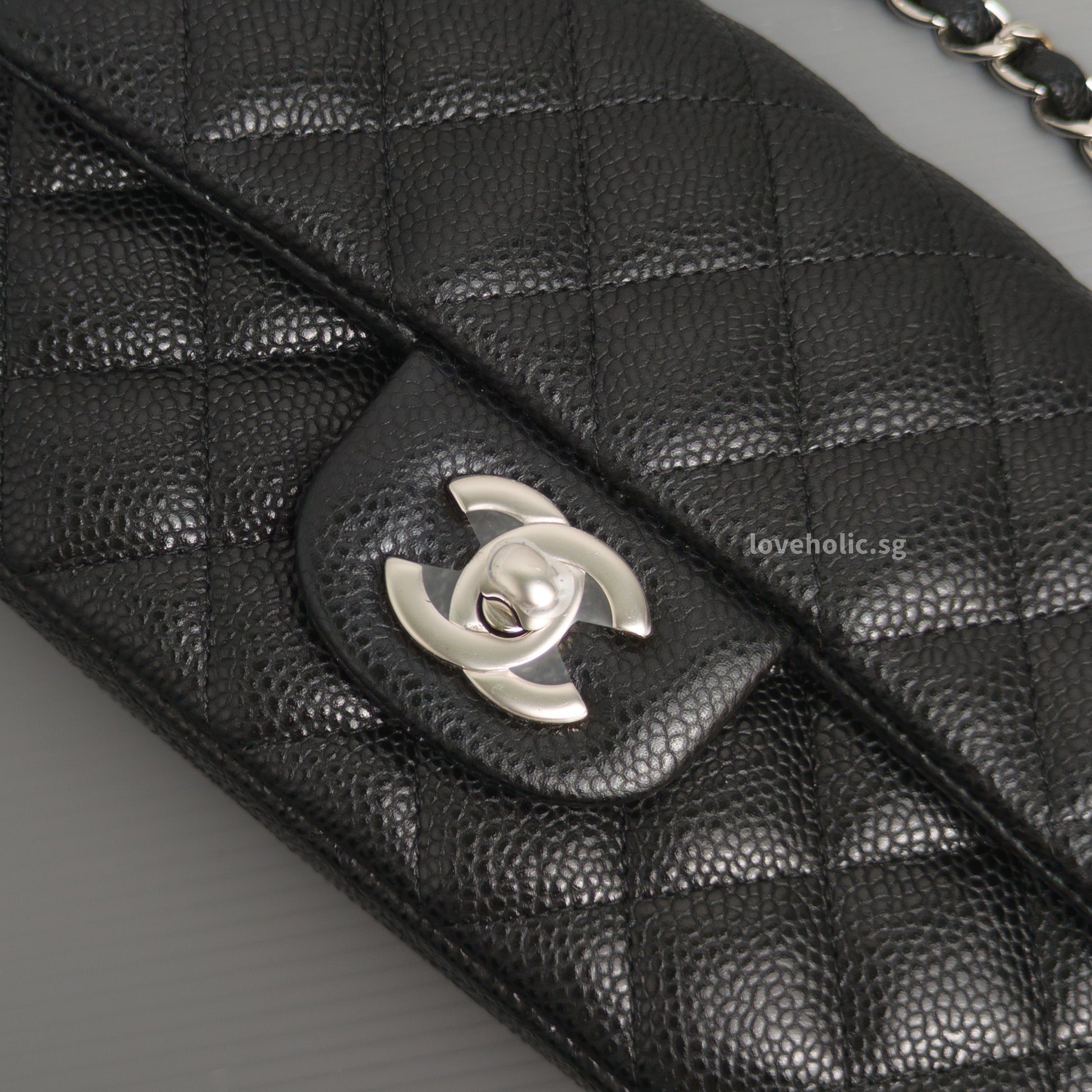 Chanel Mini Rectangle 18S Black Caviar Silver Hardware-details