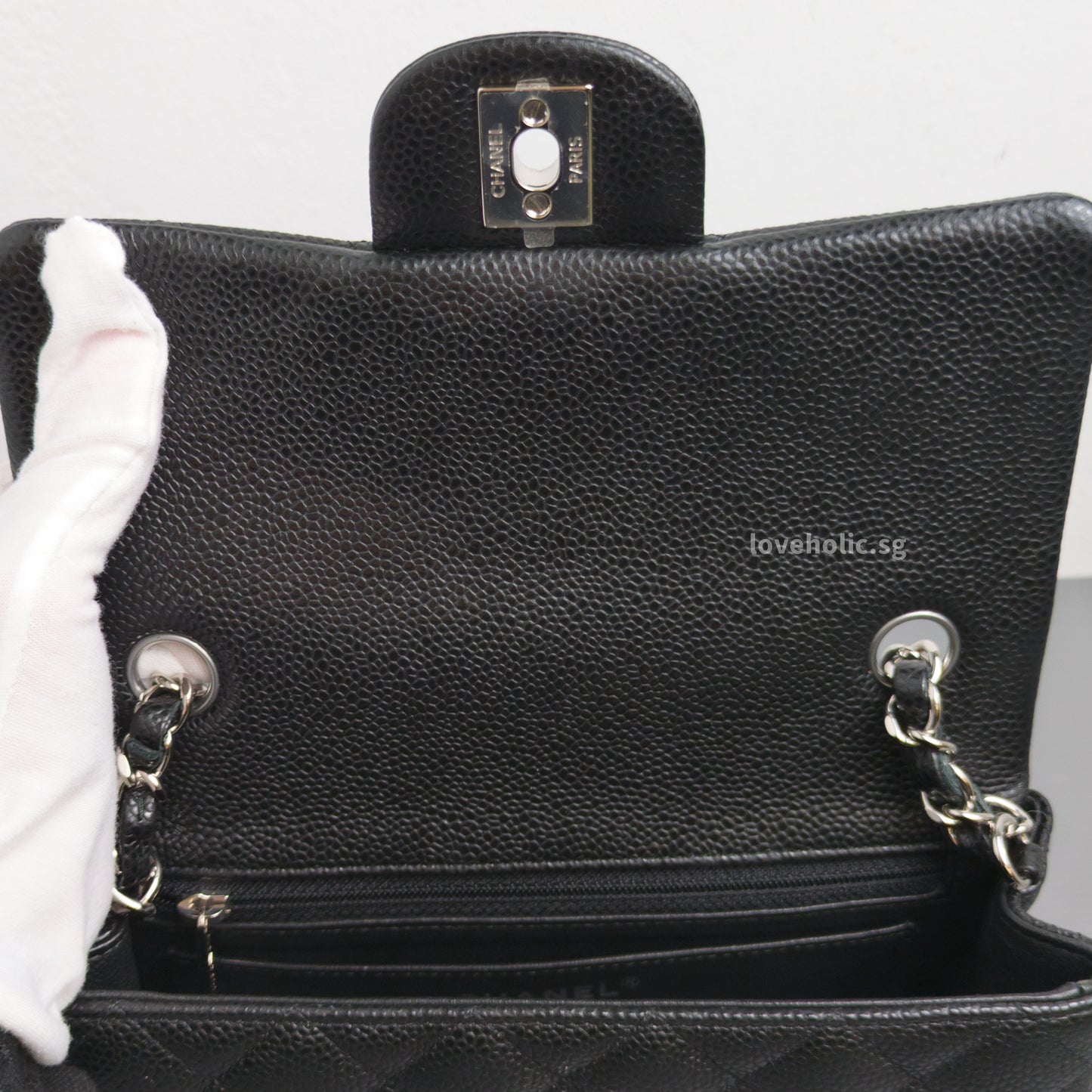 Chanel Mini Rectangle 18S Black Caviar Silver Hardware-details