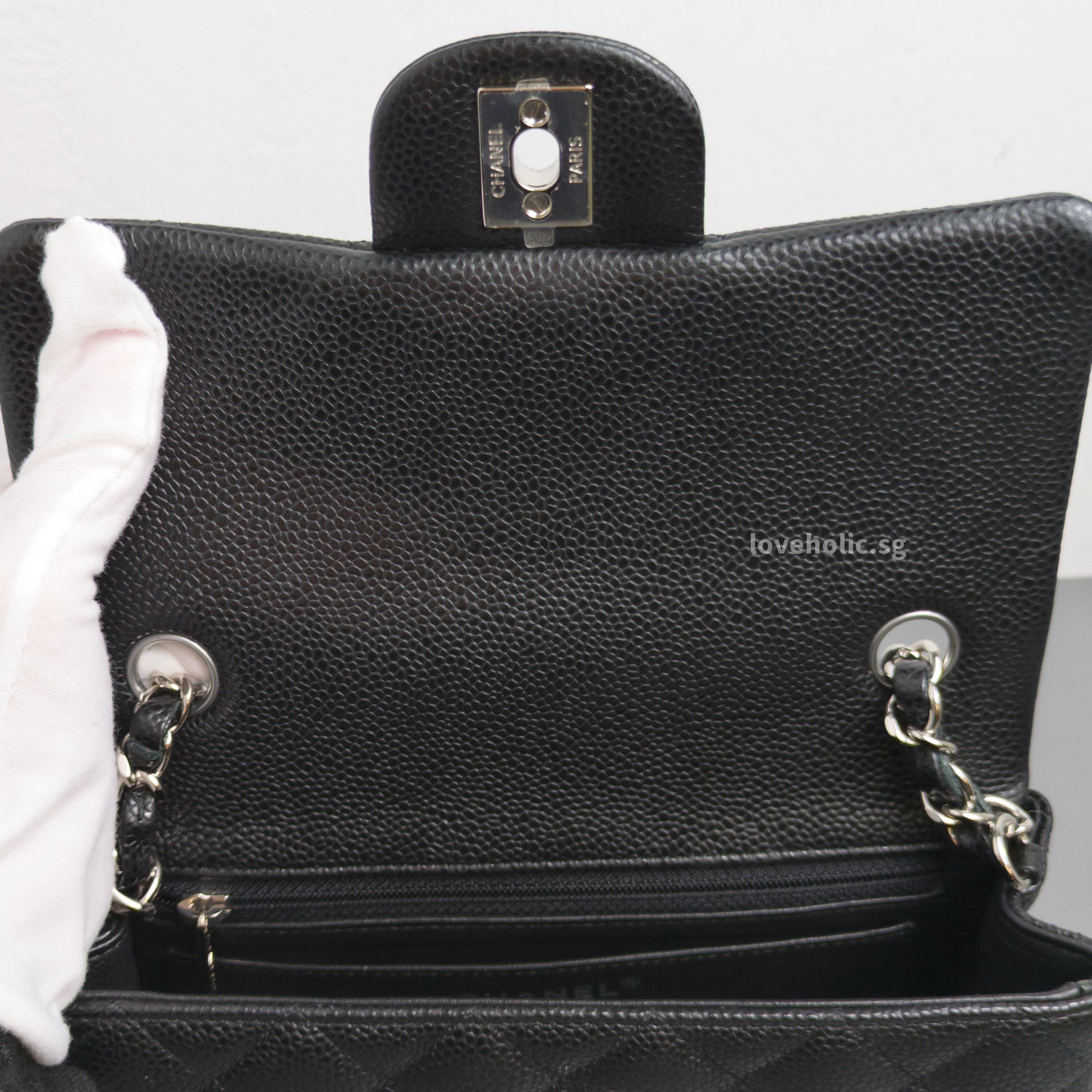 Chanel Mini Rectangle 18S Black Caviar Silver Hardware-details