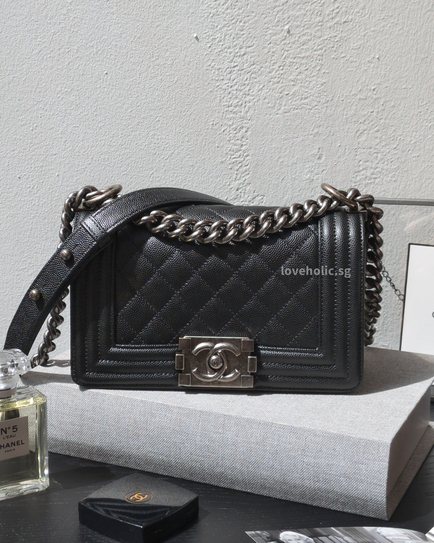 Chanel Boy Small | Black Caviar Ruthenium Hardware-front