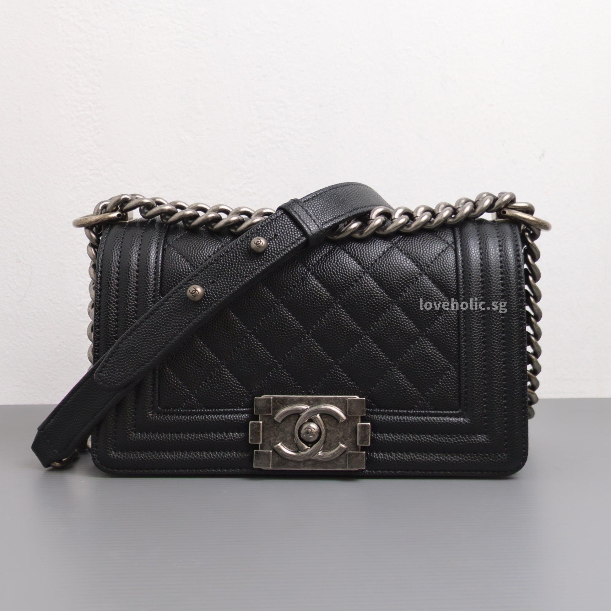 Chanel Boy Small | Black Caviar Ruthenium Hardware-front1