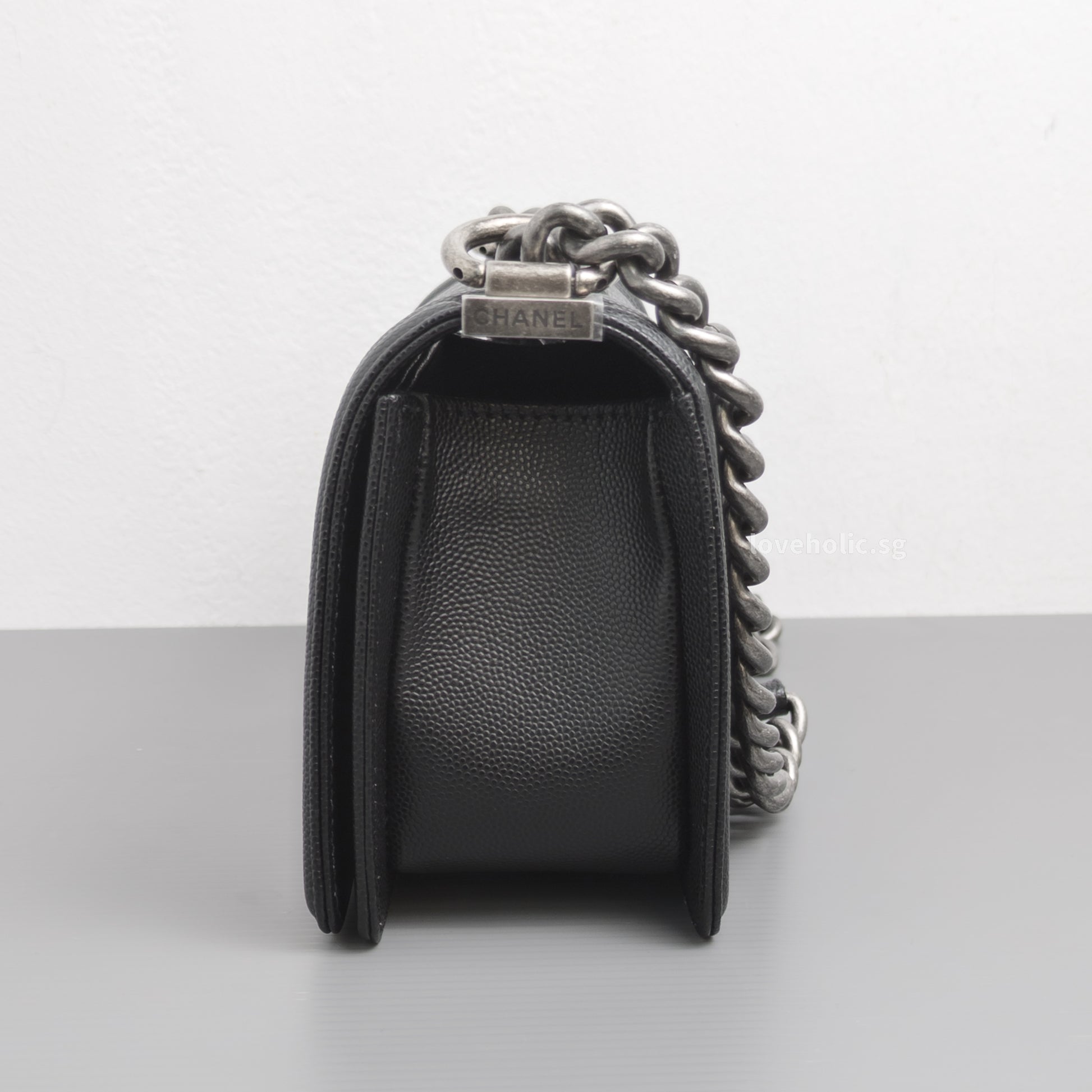 Chanel Boy Small | Black Caviar Ruthenium Hardware-side