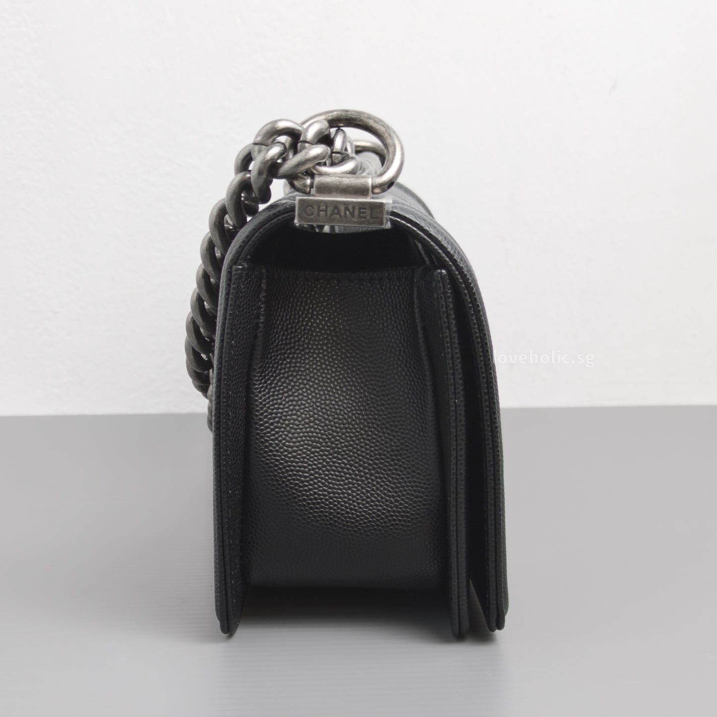 Chanel Boy Small | Black Caviar Ruthenium Hardware-details