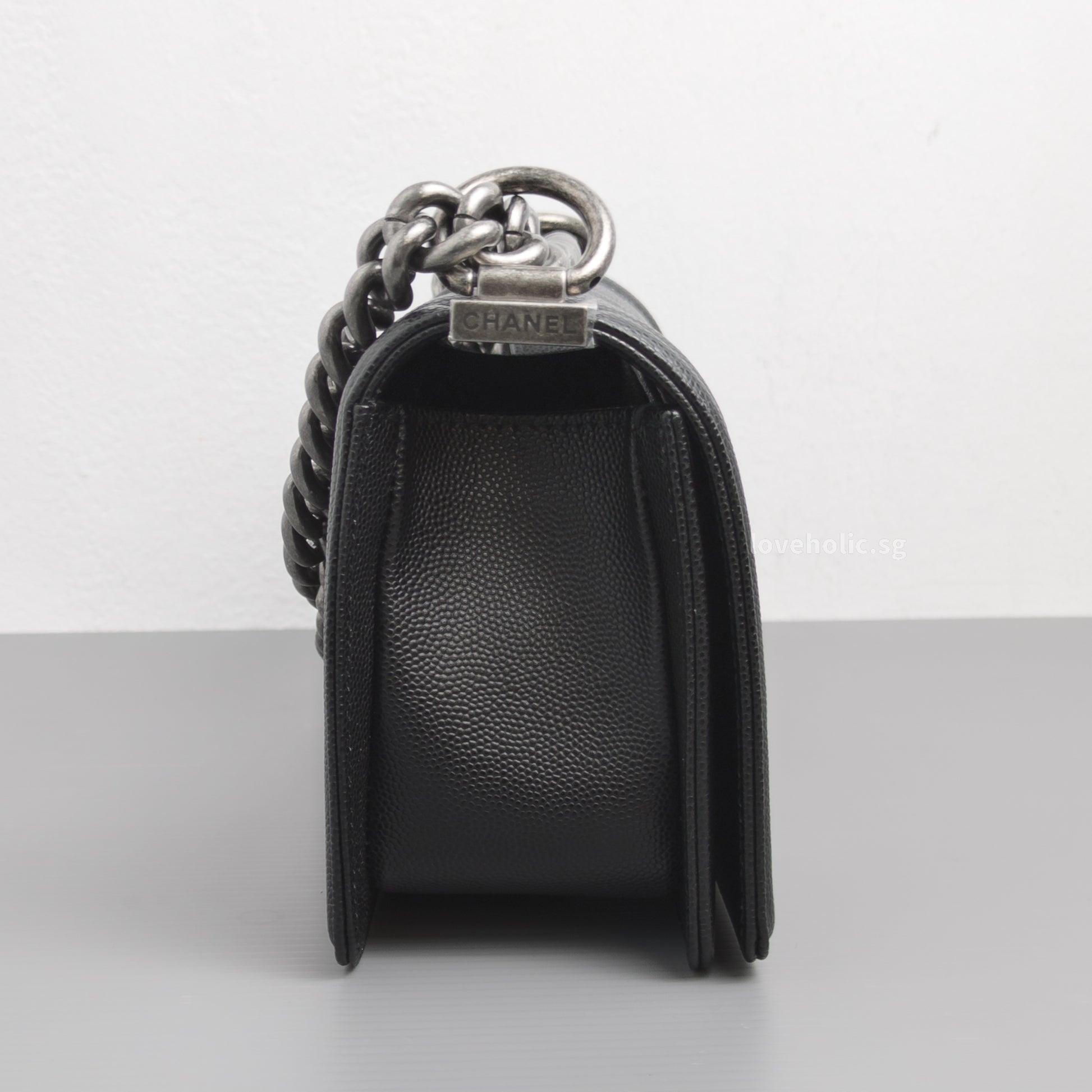 Chanel Boy Small | Black Caviar Ruthenium Hardware-details