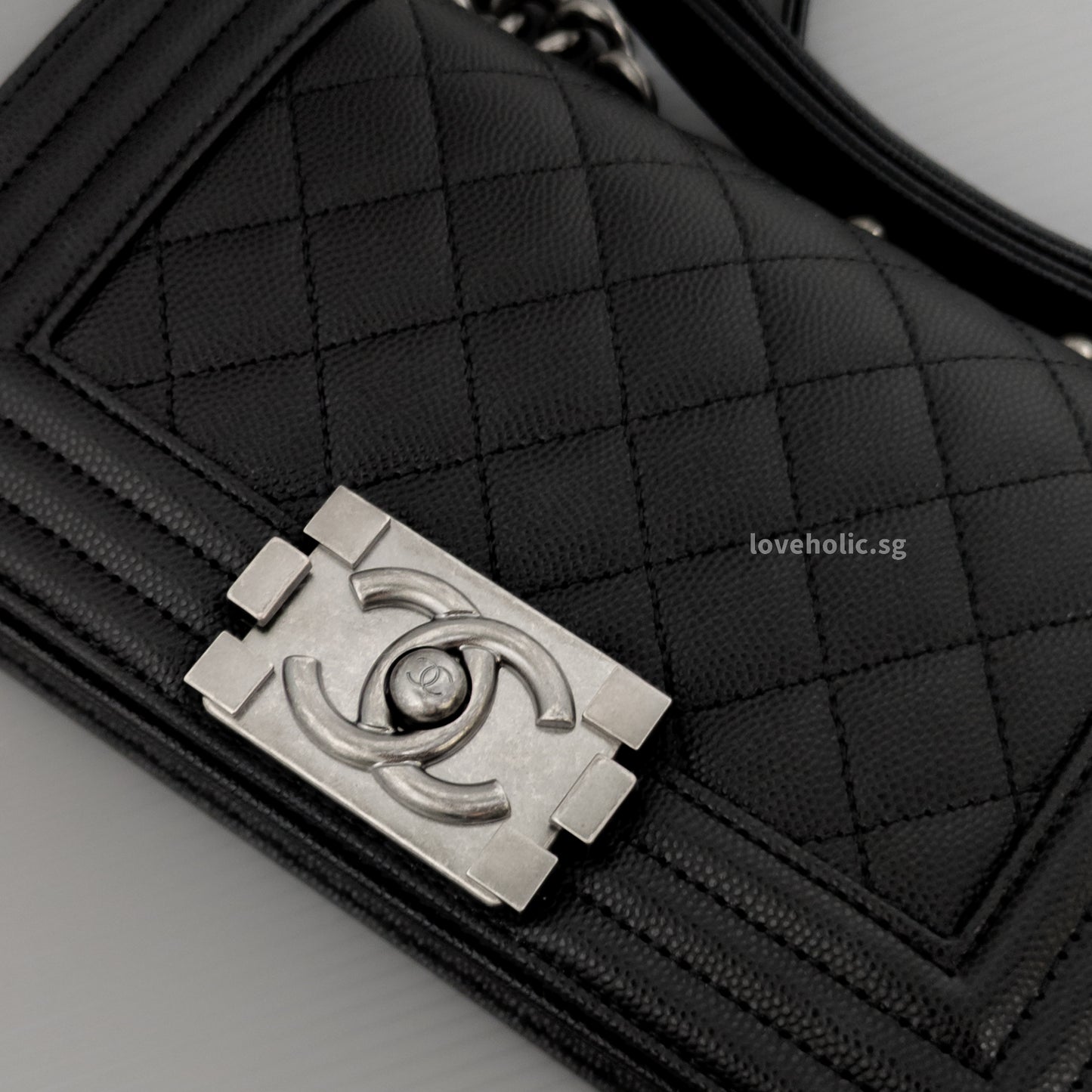 Chanel Boy Small | Black Caviar Ruthenium Hardware-details