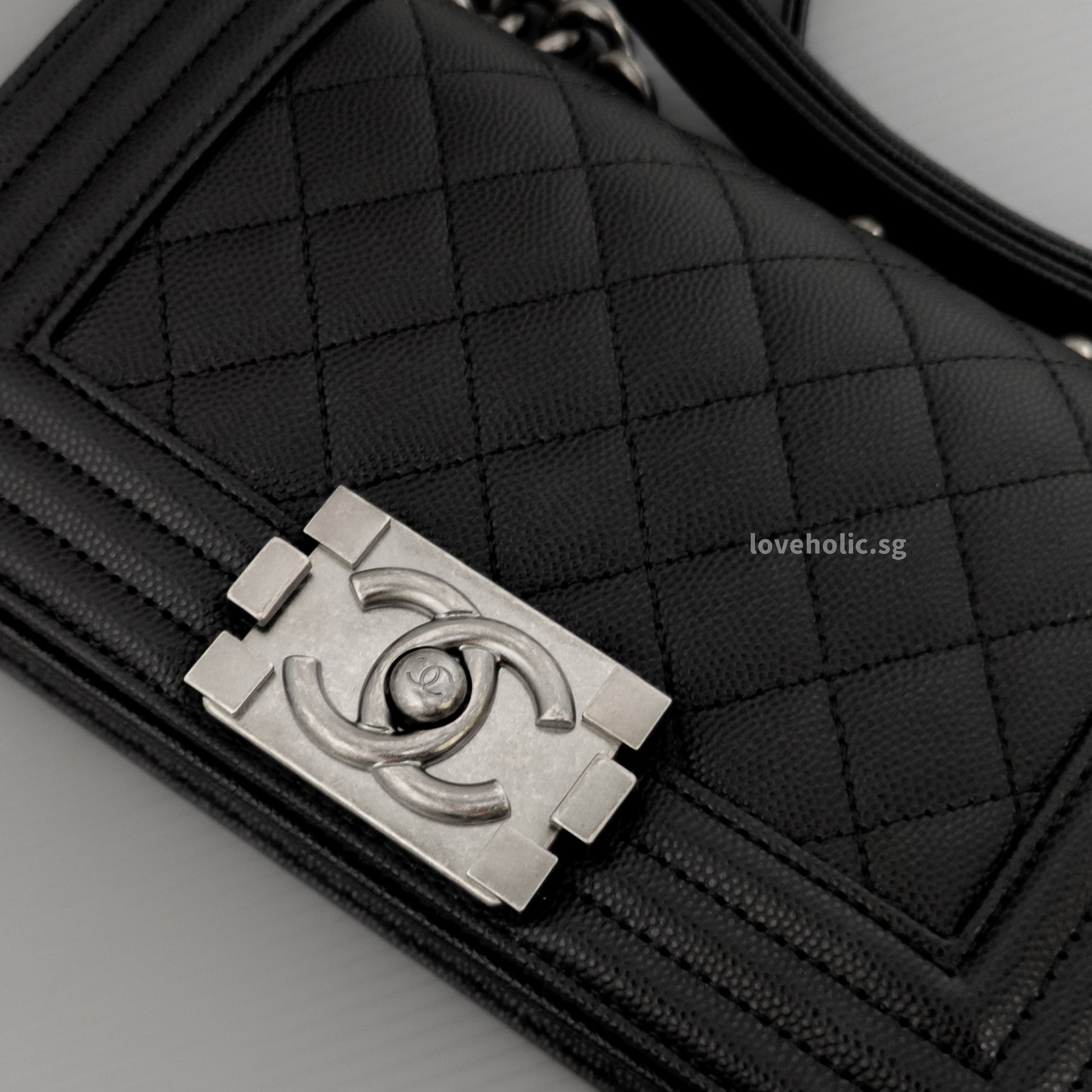 Chanel Boy Small | Black Caviar Ruthenium Hardware-details