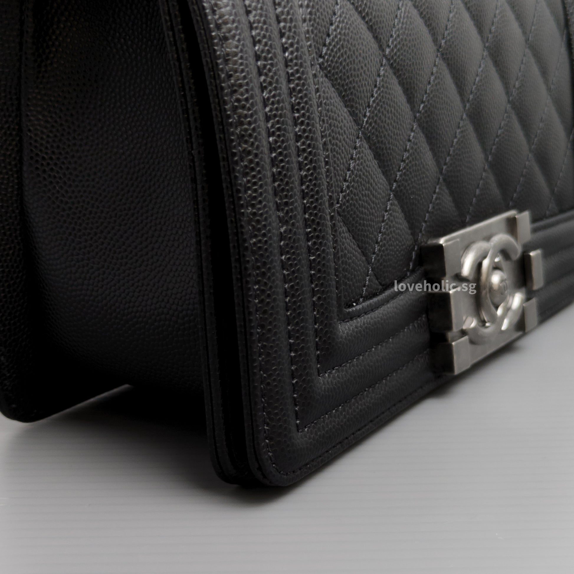 Chanel Boy Small | Black Caviar Ruthenium Hardware-details
