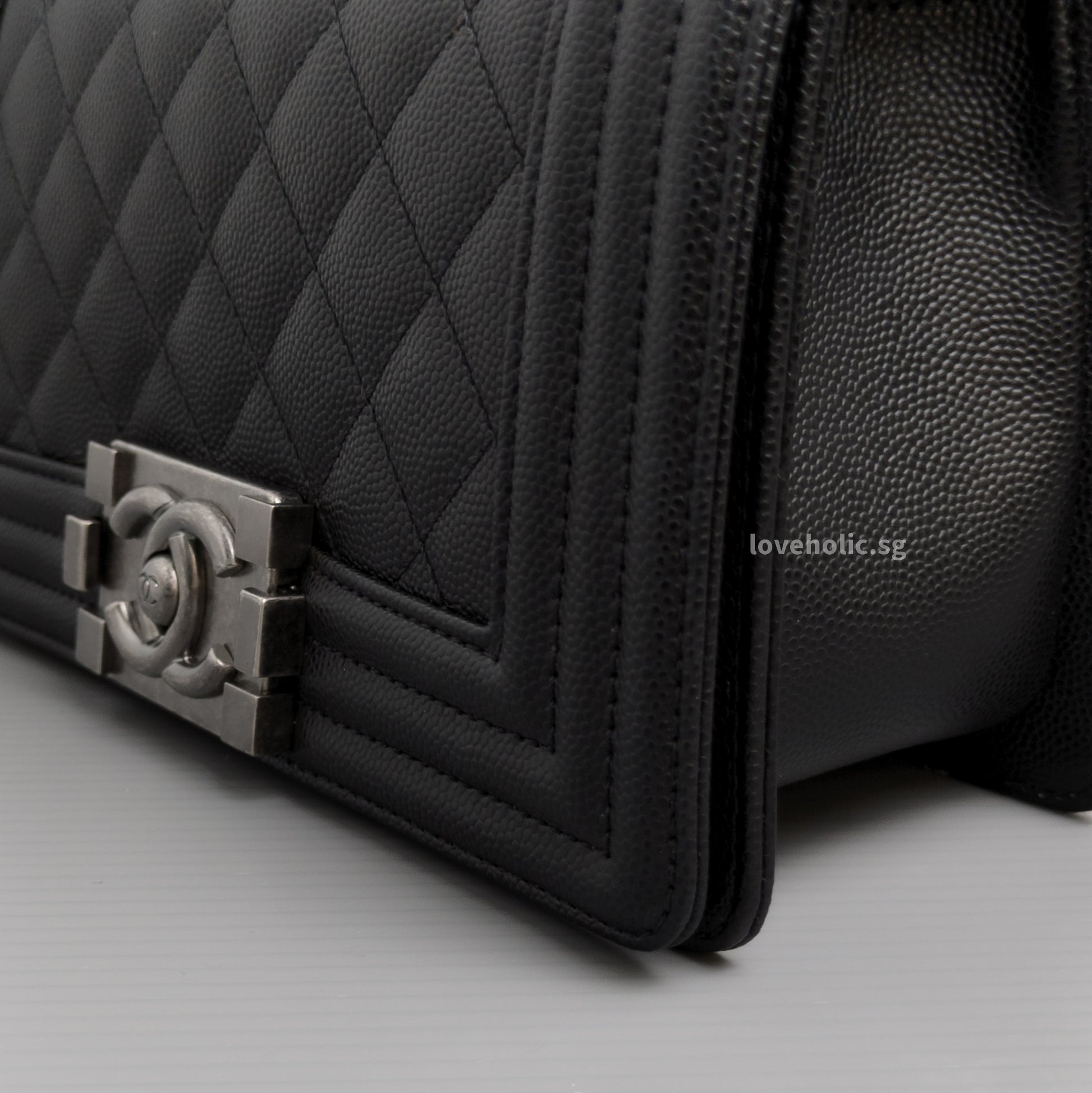 Chanel Boy Small | Black Caviar Ruthenium Hardware-details