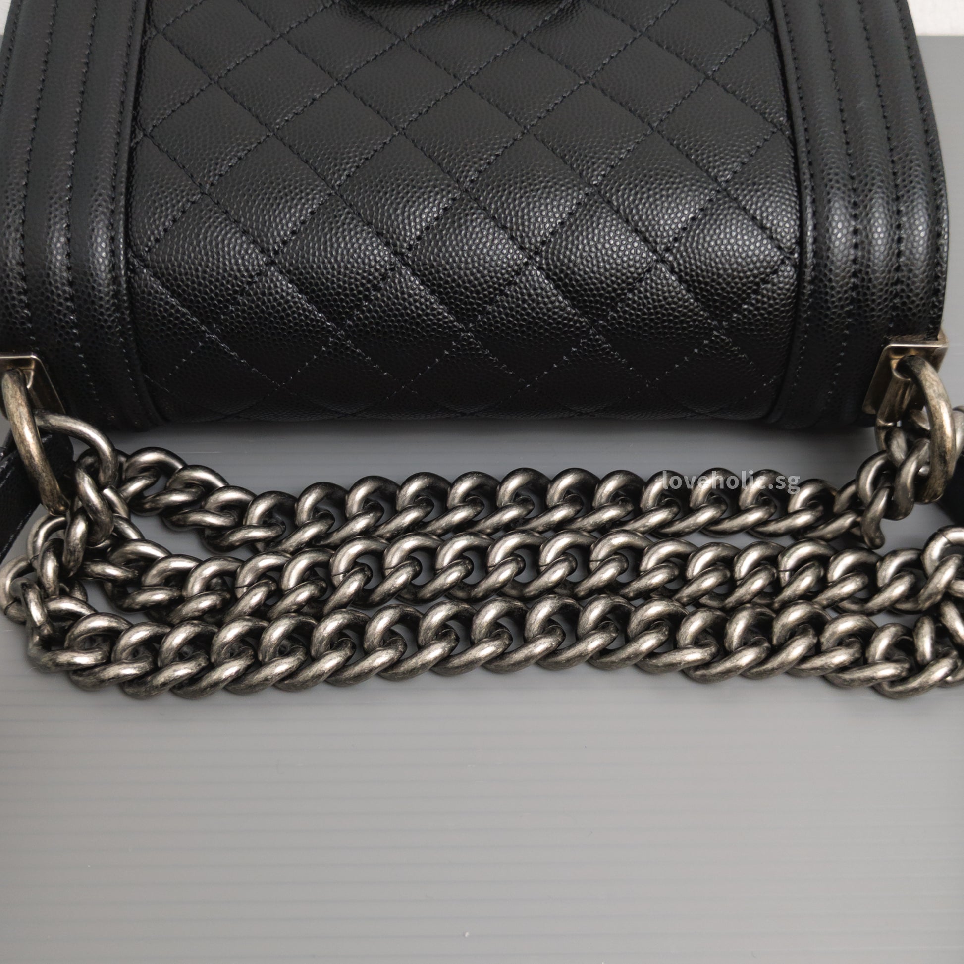 Chanel Boy Small | Black Caviar Ruthenium Hardware-details