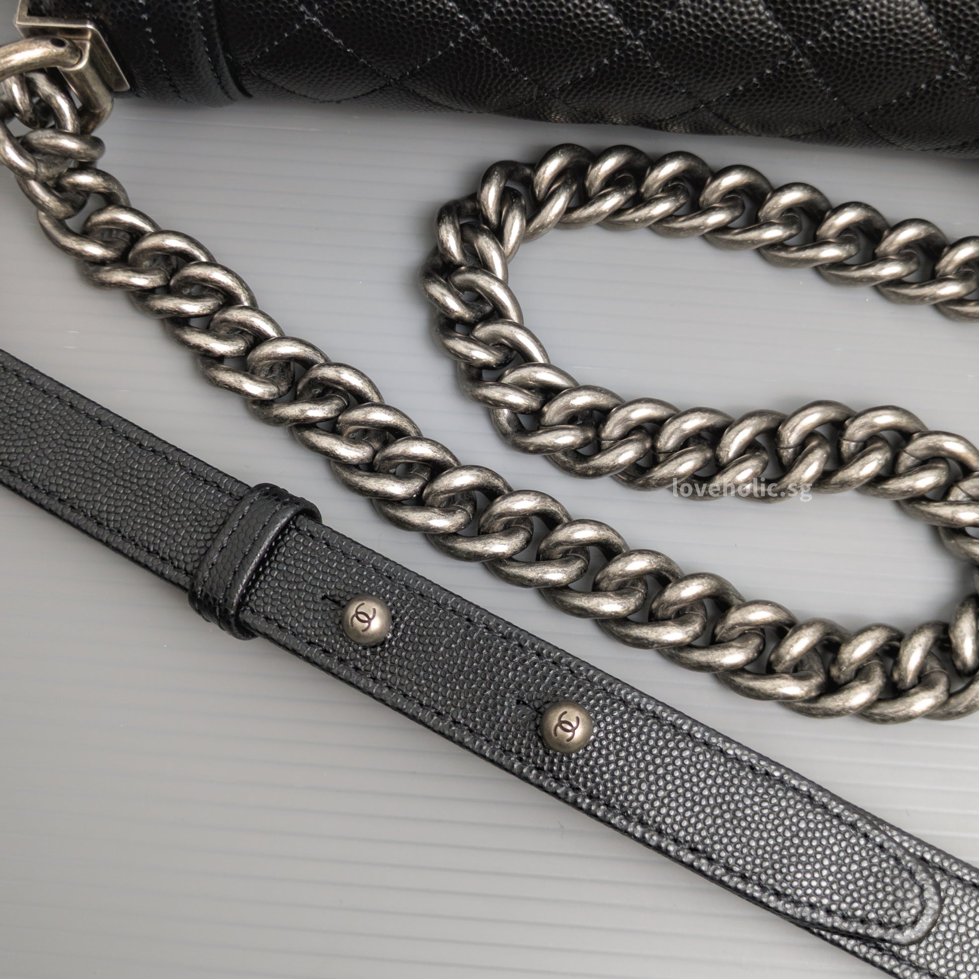 Chanel Boy Small | Black Caviar Ruthenium Hardware-details