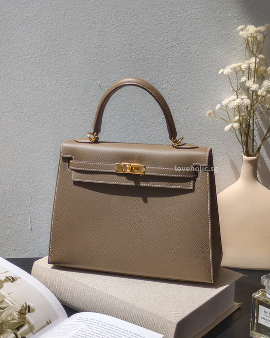 Hermes Kelly Sellier 25 | Etoupe Epsom Gold Hardware-front