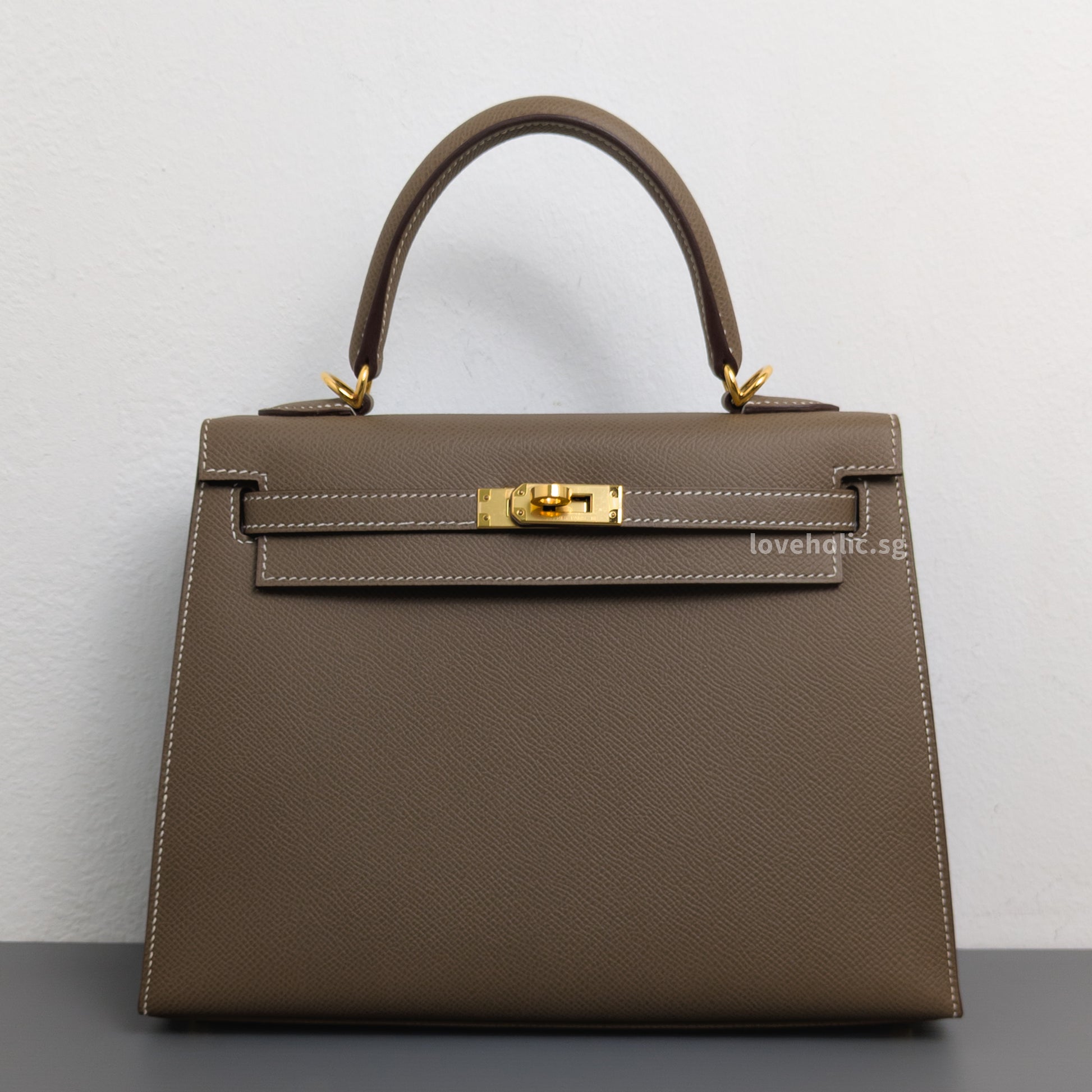 Hermes Kelly Sellier 25 | Etoupe Epsom Gold Hardware-front1