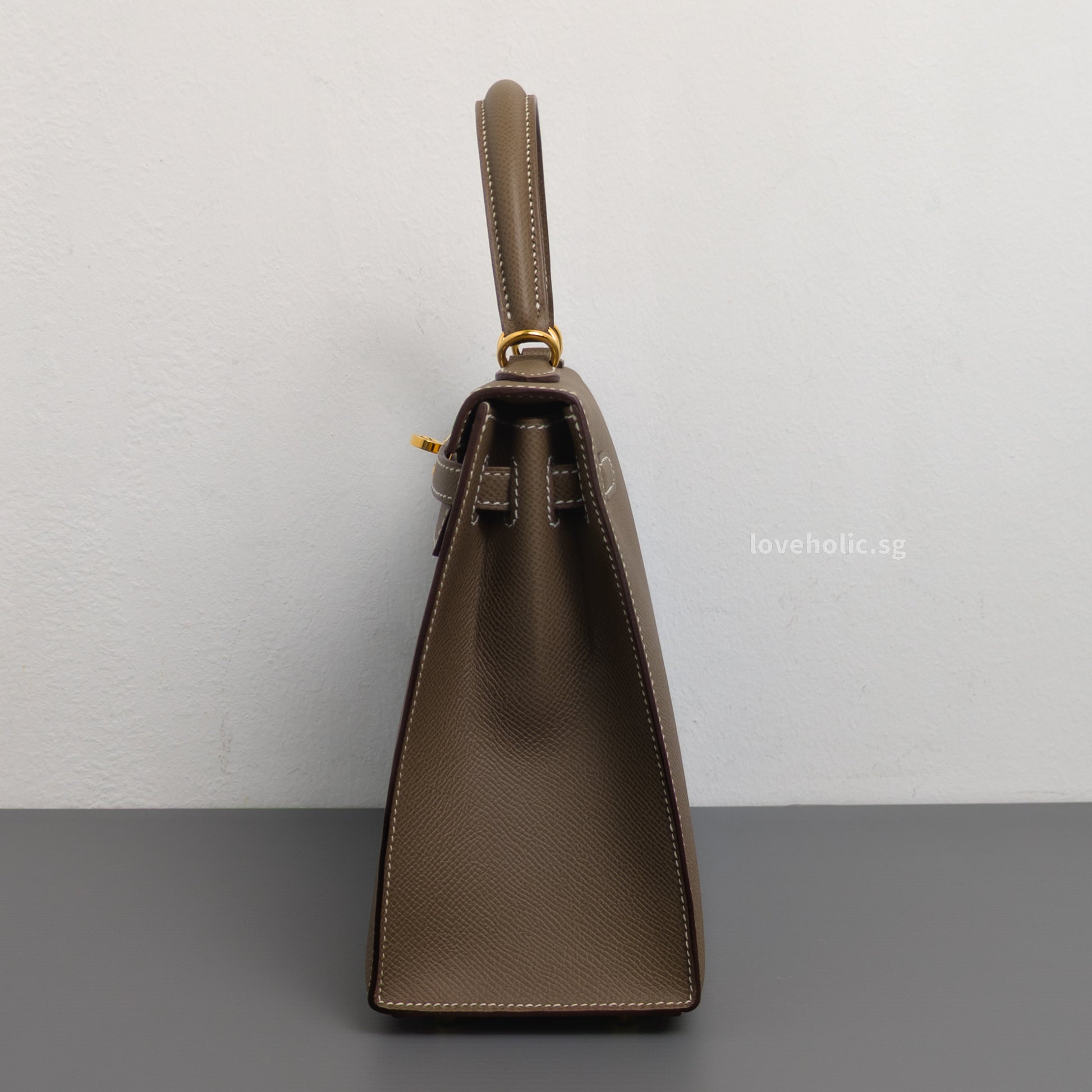 Hermes Kelly Sellier 25 | Etoupe Epsom Gold Hardware-details