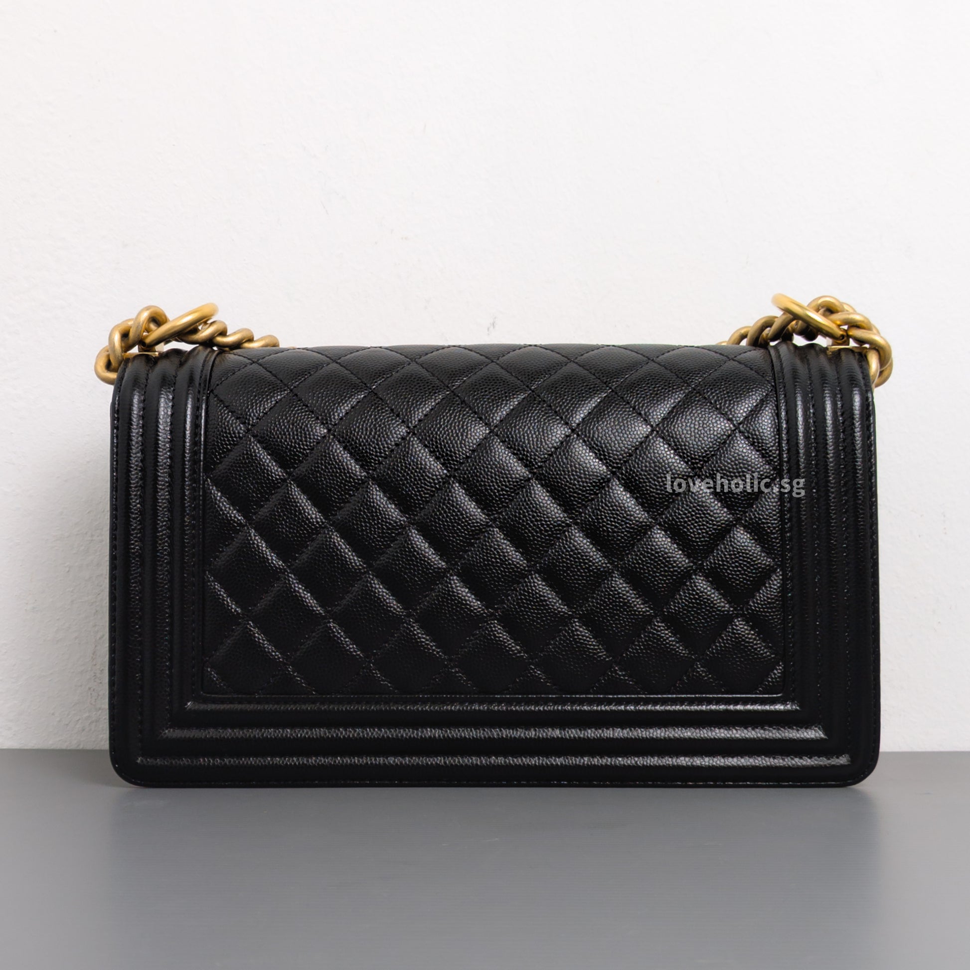 Chanel Boy Old Medium | Black Caviar Brushed Gold Hardware-back