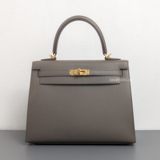 Hermes Kelly Sellier 25 | Gris Etain Epsom Gold Hardware-front1