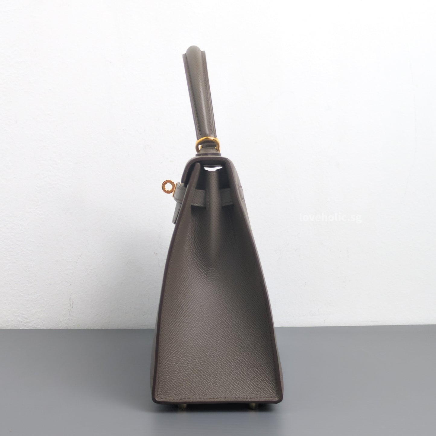 Hermes Kelly Sellier 25 | Gris Etain Epsom Gold Hardware-side