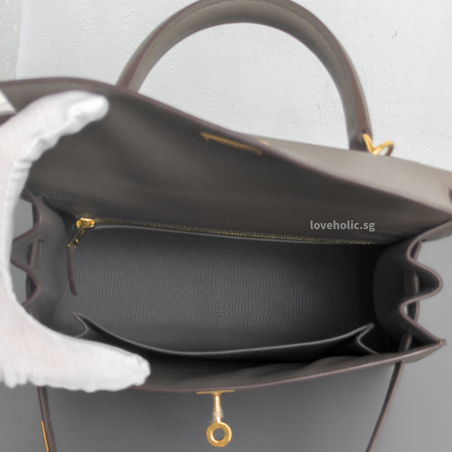 Hermes Kelly Sellier 25 | Gris Etain Epsom Gold Hardware-details