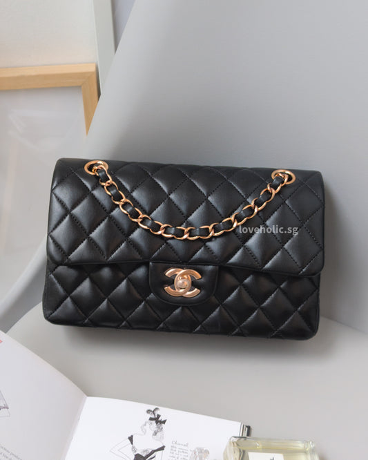 Chanel Classic Flap Small | Black Lambskin Rose Gold Hardware-front