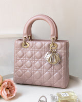 Dior Lady Dior Medium | Pearlescent Lotus Pink Lambskin Light Gold Hardware-front