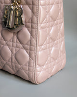 Dior Lady Dior Medium | Pearlescent Lotus Pink Lambskin Light Gold Hardware-details