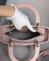 Dior Lady Dior Medium | Pearlescent Lotus Pink Lambskin Light Gold Hardware-details