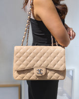 Chanel Single Flap Jumbo Beige Caviar Silver Hardware-model