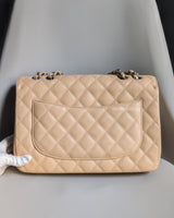 Chanel Single Flap Jumbo Beige Caviar Silver Hardware-back