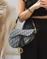 Dior Saddle Medium | Blue Jacquard Fabric Brushed Gold Hardware-model