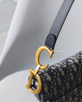 Dior Saddle Medium | Blue Jacquard Fabric Brushed Gold Hardware-details