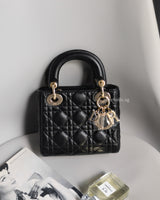 Dior Lady Dior Mini | Black Lambskin Light Gold Hardware-front