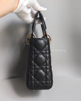 Dior Lady Dior Mini | Black Lambskin Light Gold Hardware-side
