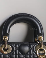 Dior Lady Dior Mini | Black Lambskin Light Gold Hardware-details