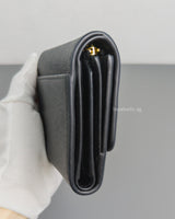 Dior Montaigne 30 Compact Wallet | Black Grained Calfskin Light Gold Hardware-details