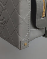 Chanel Mini CC Vanity Case wth Chain | Grey Lambskin Light Gold Hardware-details