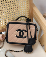 Chanel Filigree Vanity Case Medium | Black / Beige Caviar Light Gold Hardware-front